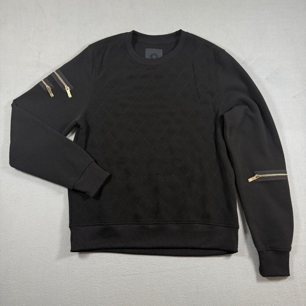 Akademiks Men’s Sweatshirt Medium Black Quilted Gold Zipper Sleeve Detail